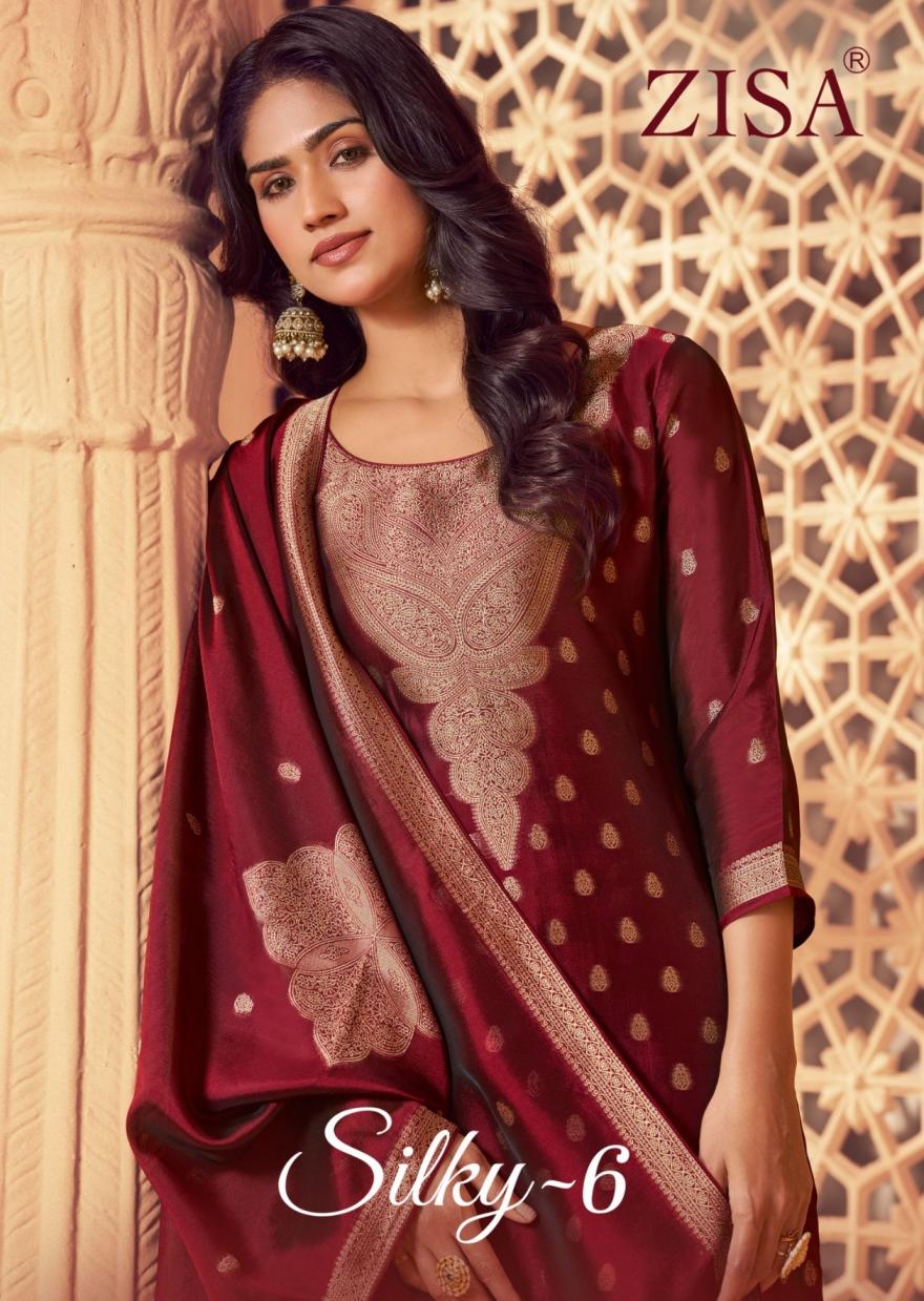 zisa meera trendz silky vol 6 bamberg silk jacquard stylish dress materials 