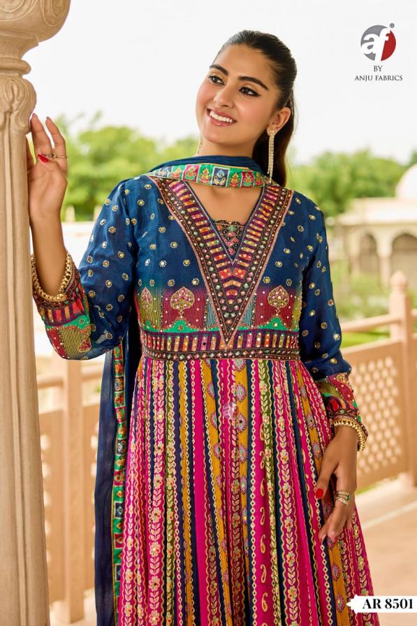 anju fab ar 8501 chinon chiffon full stitch combo anarkali gown with dupatta 