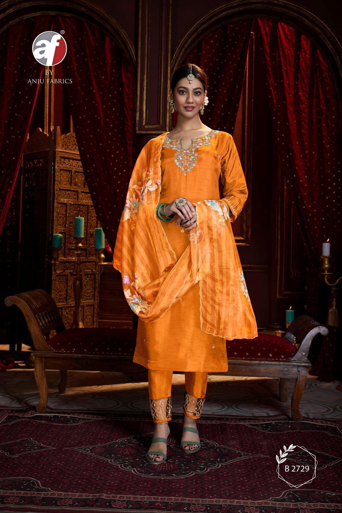 anju fab b 2729 dola silk full stitch combo salwar kameez set