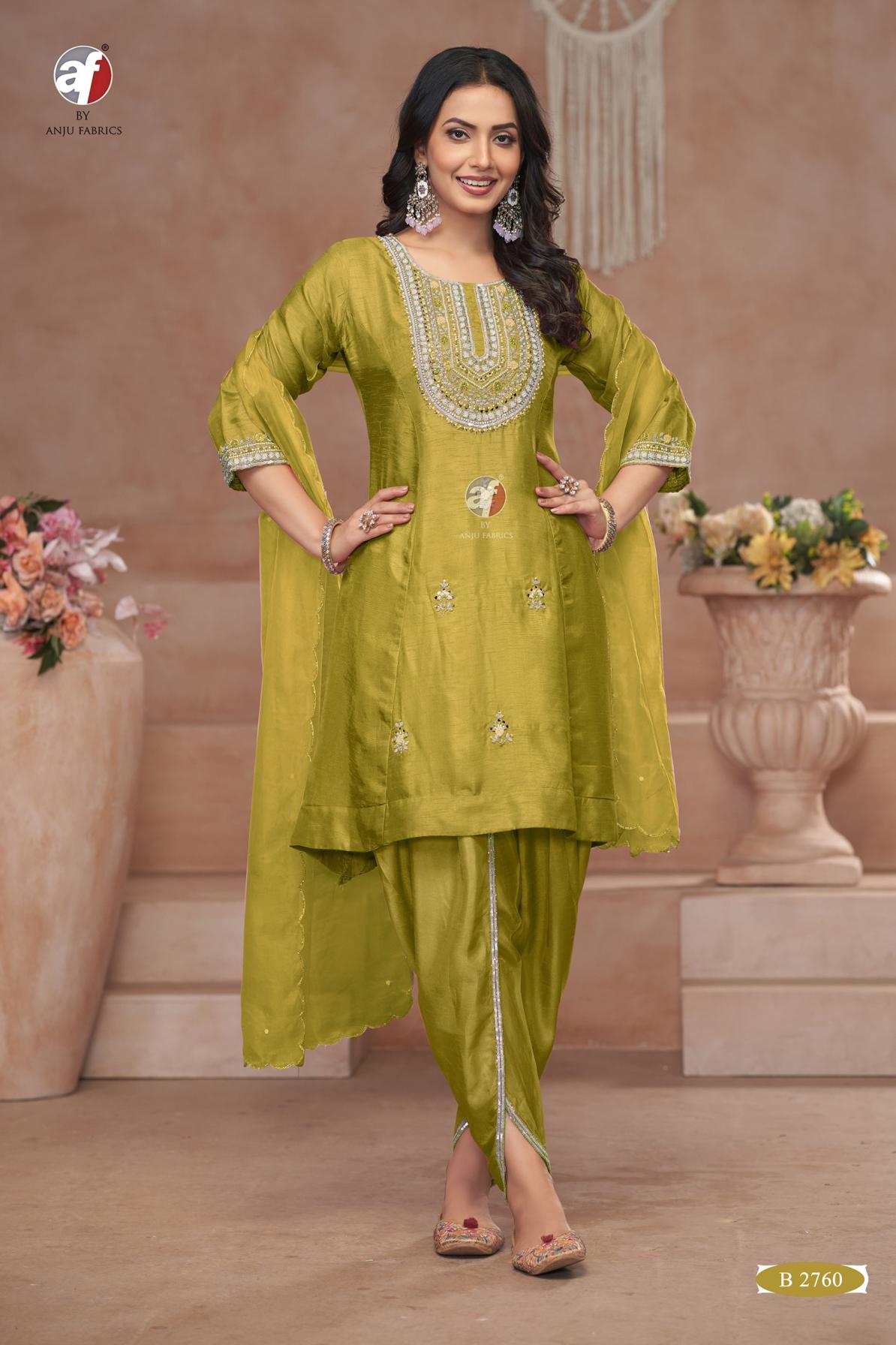 anju fab b 2760-2761 fully stitch dola silk combo elegance short anarkali tulip pant with dupatta 