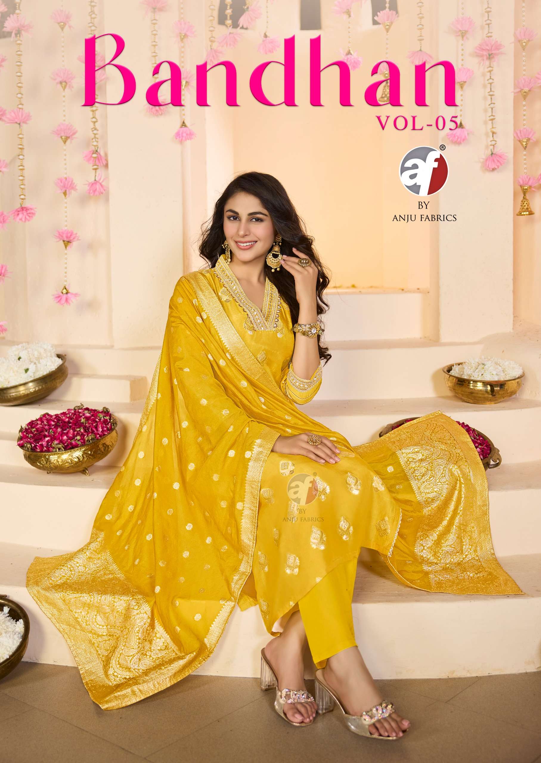 anju fab bandhan vol 5 dola silk fully stitch exclusive 3pcs dress