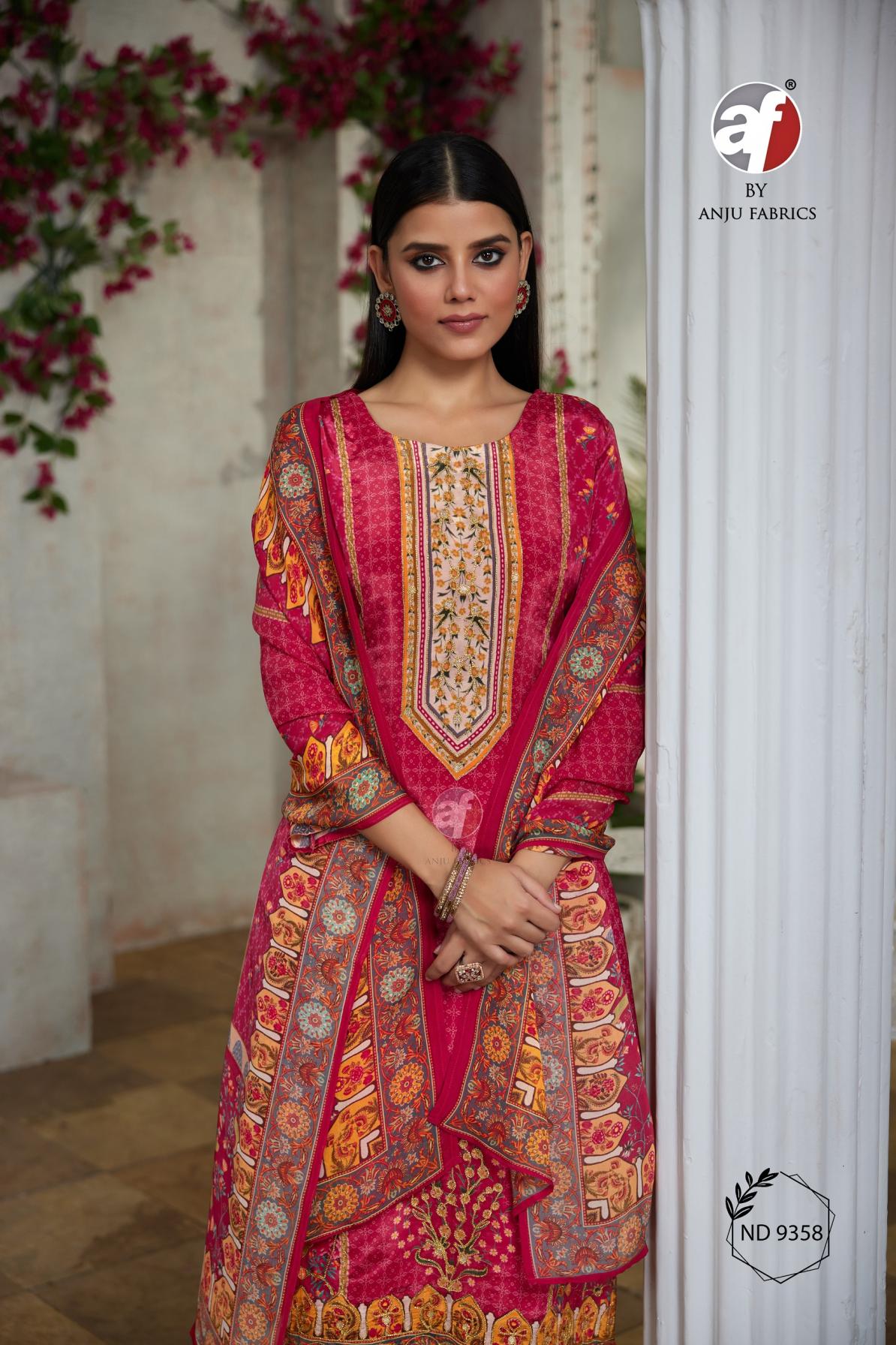 anju fab nd 9358 natural crepe fully stitch classic combo suit for womens  