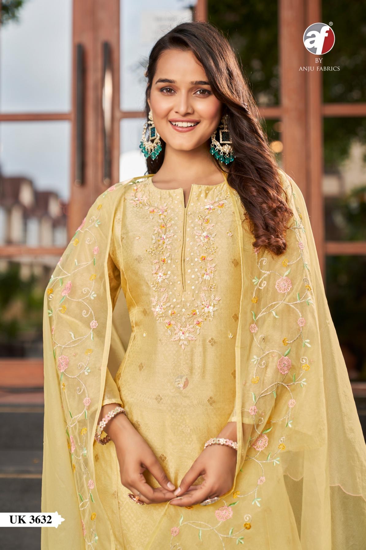 anju fab uk 3631-3633 a-line texture readymade classic organza with jacquard combo suit