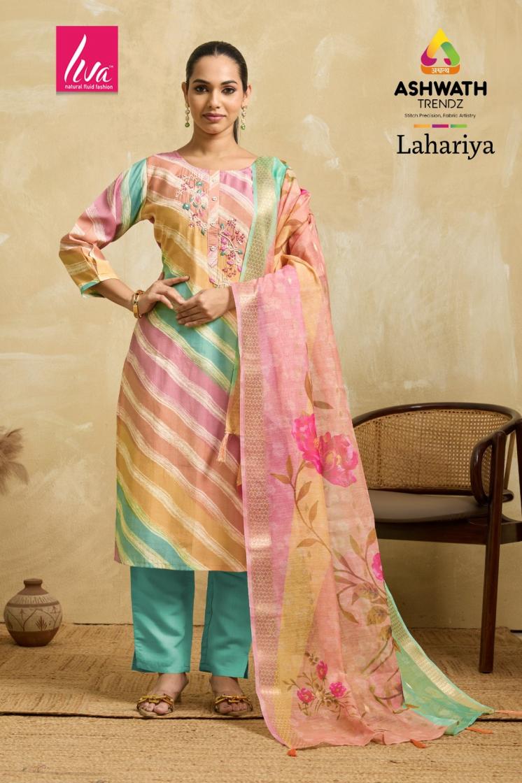 ashwath trendz lahariya readymade classic saffron silk 3pcs dress