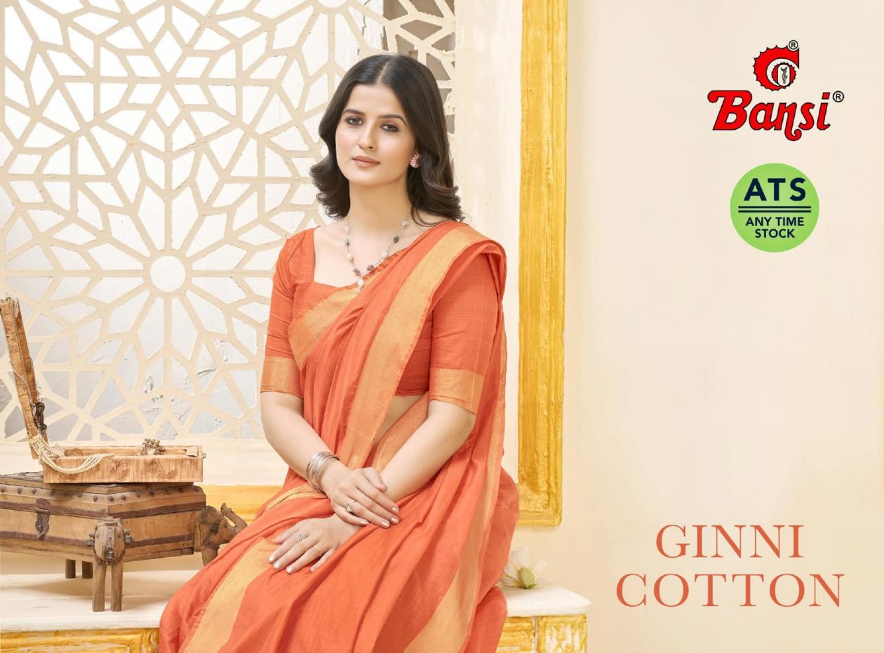 bansi ginni cotton daily wear jari weaving border uniform sarees