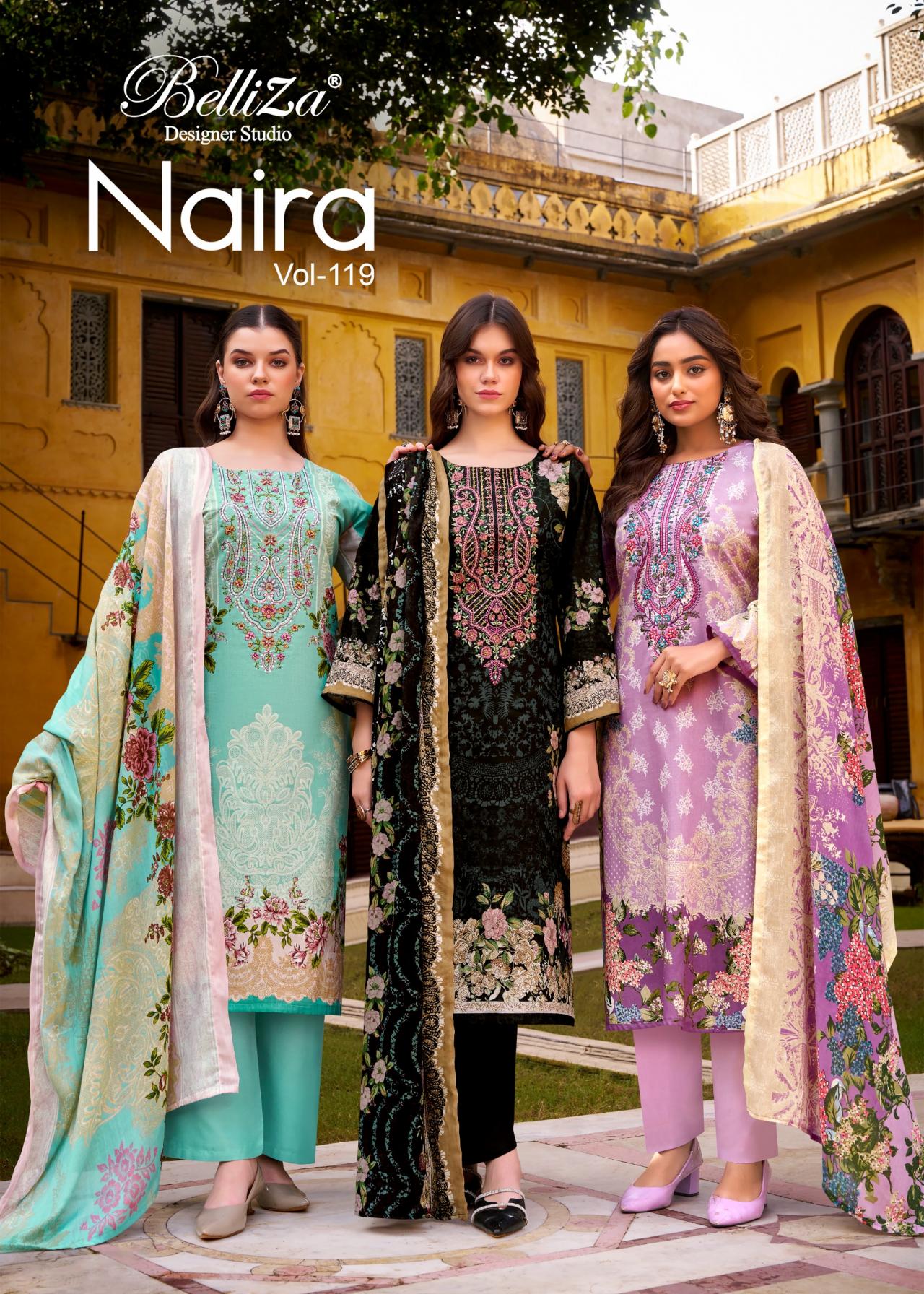 belliza designer naira vol 119 cotton pakistani unstitch suits 