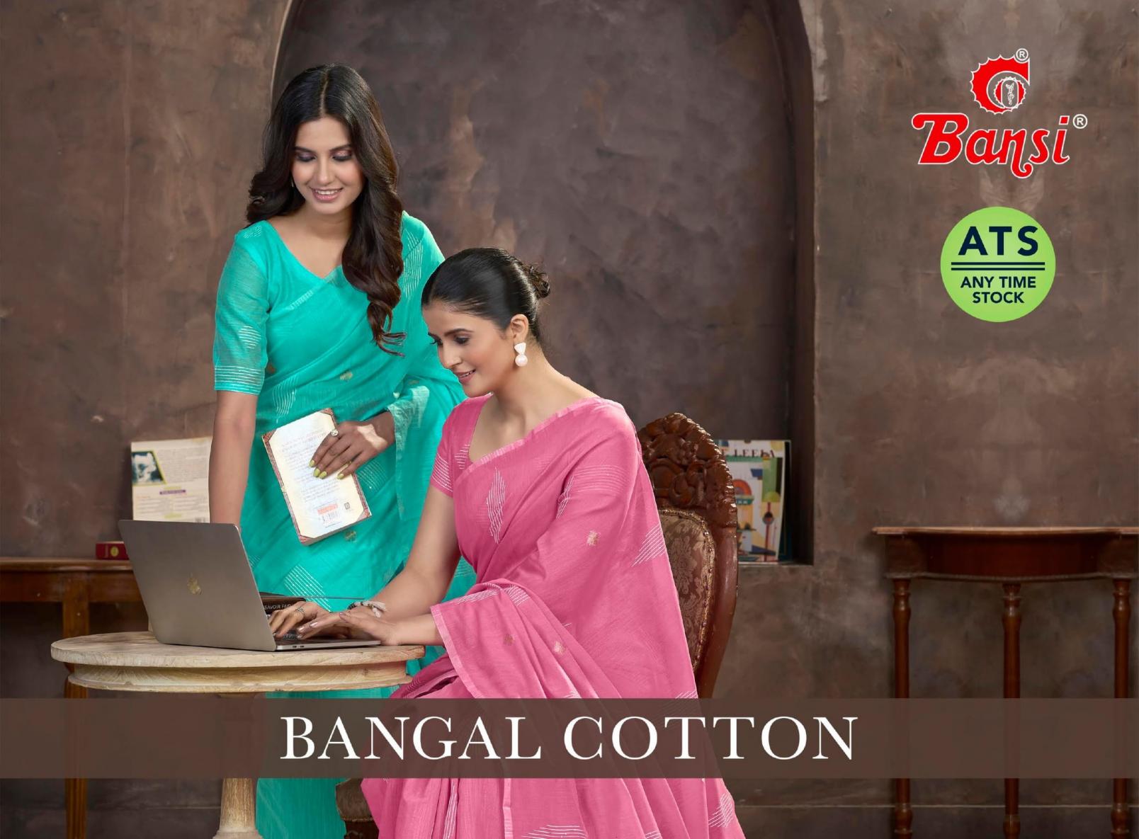 bengal cotton by bansi jari weaving pallu & weaving border sarees