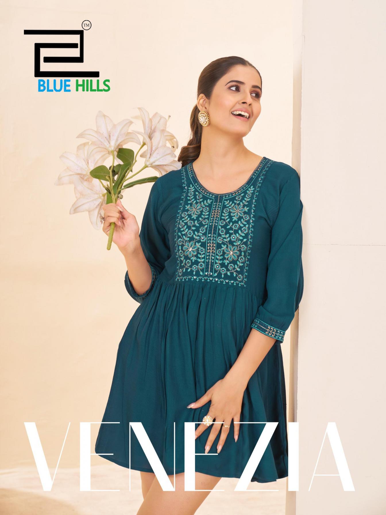 blue hills venezia rayon rinkle hit design full stitch western kurti 