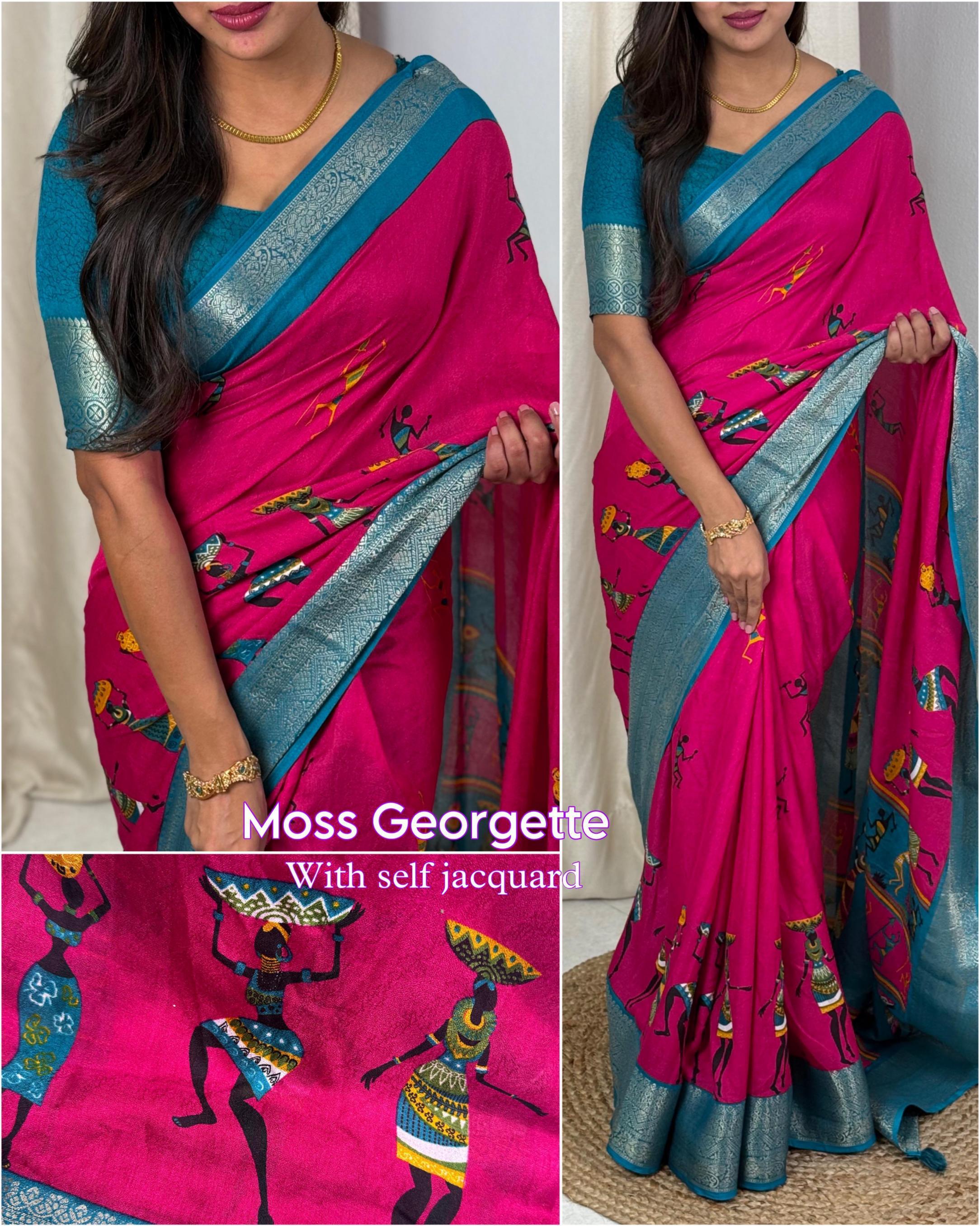 dhingli colour additon georgette moss sarees online 