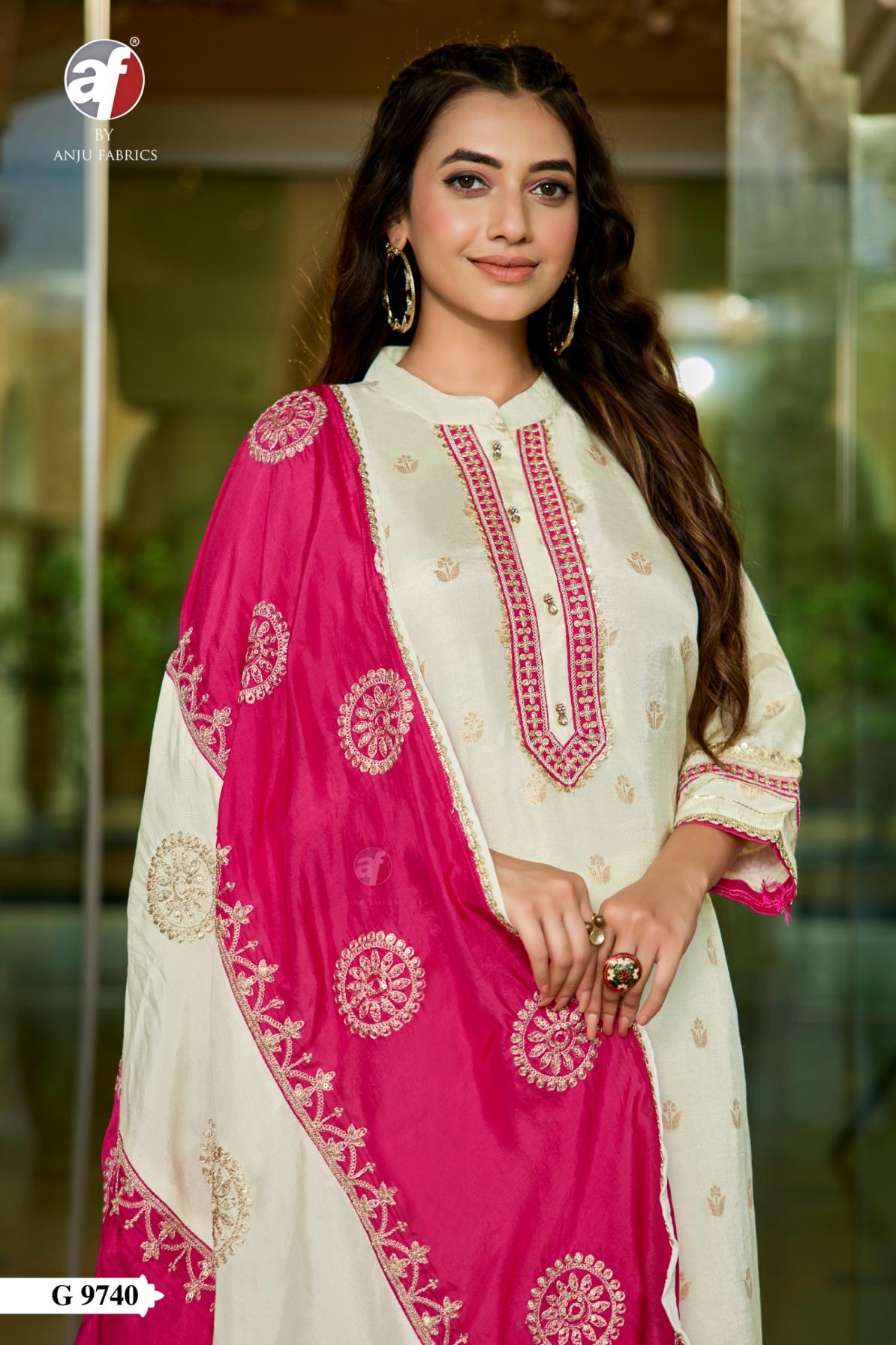 g 9740 by anju fab readymade dola silk exclusive combo 3pcs dress