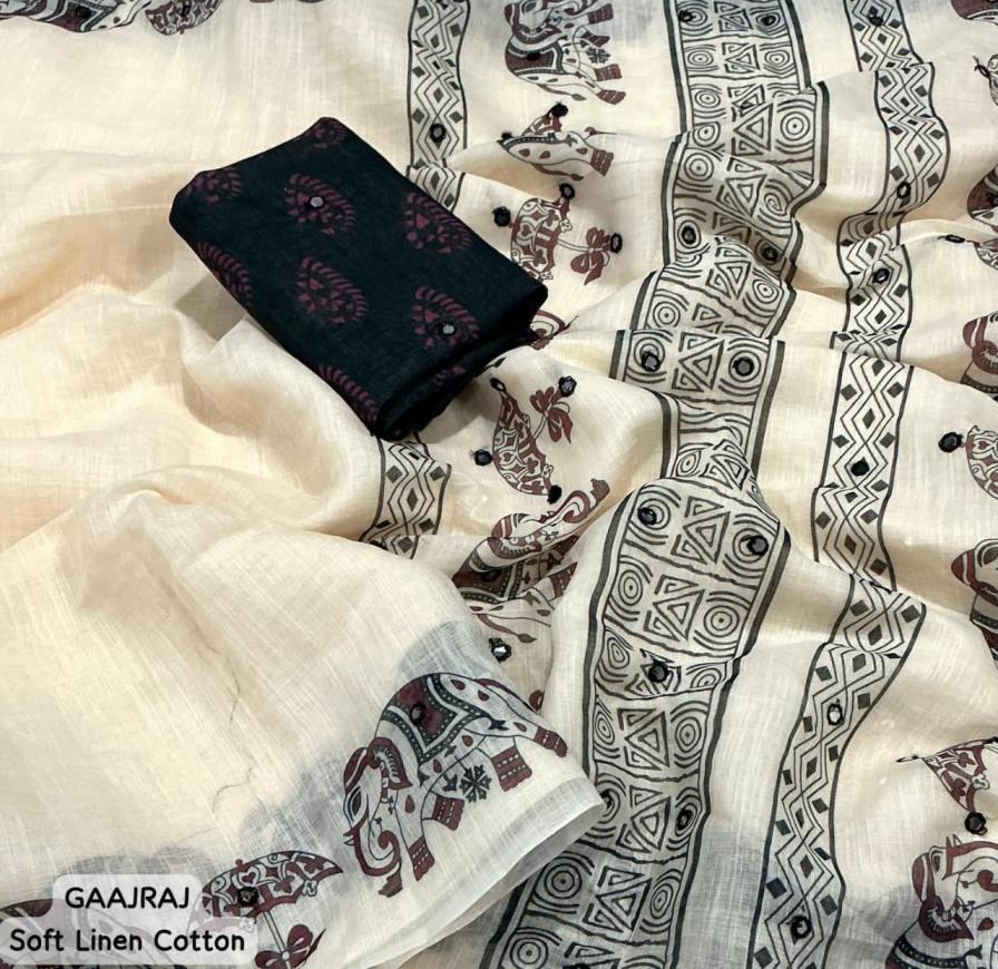 gaajraj shop trendy linen cotton mirror work saree 