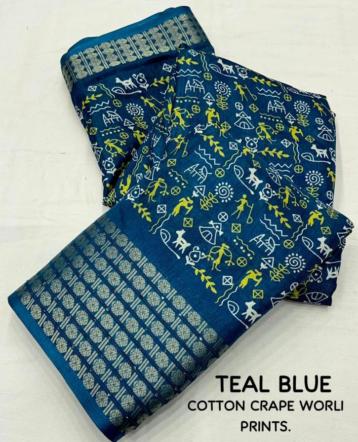 jackpot cotton crape worli printed saree for womens 