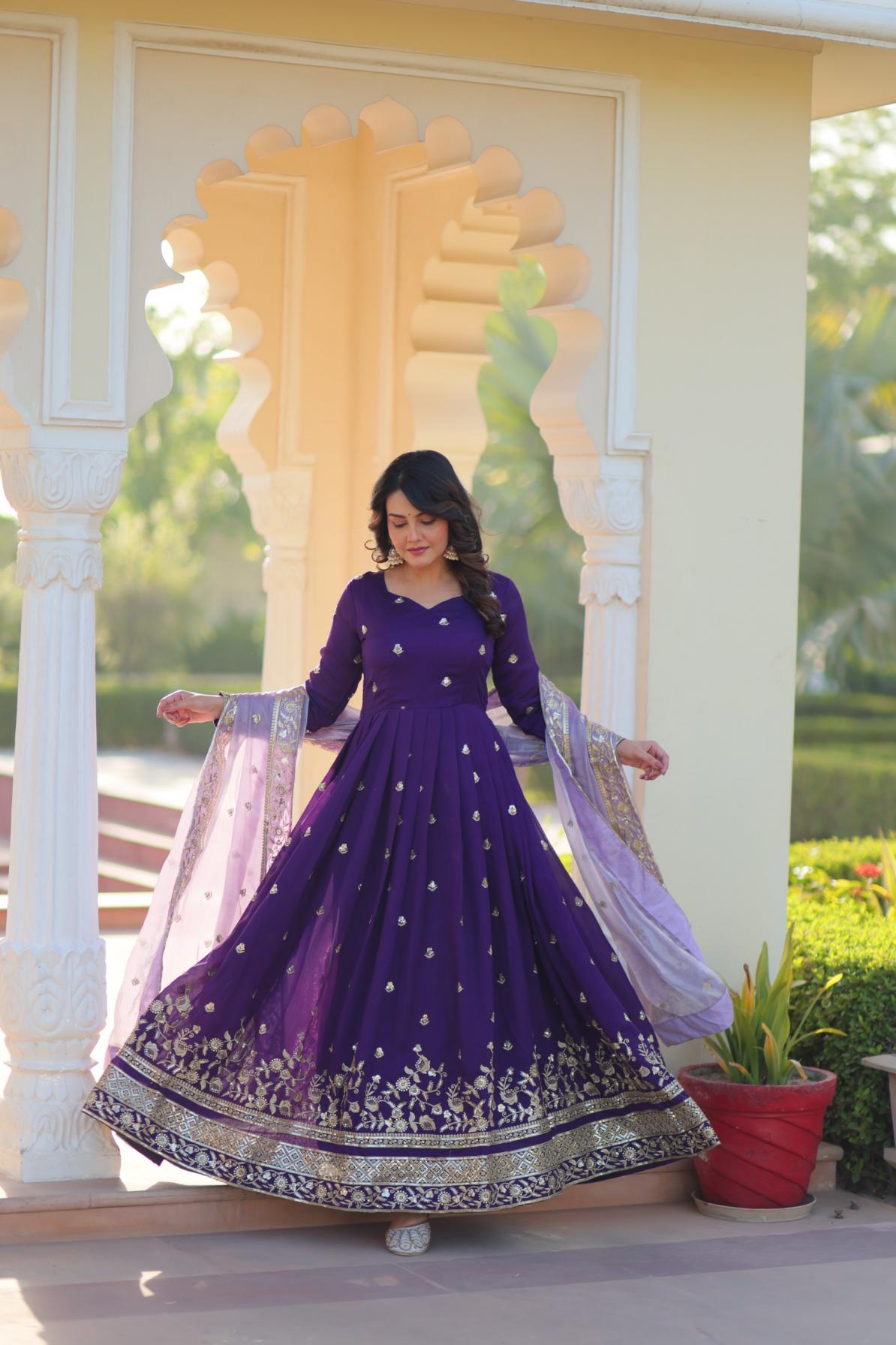 ka 1206 fully stitch unique star georgette gown with dupatta 