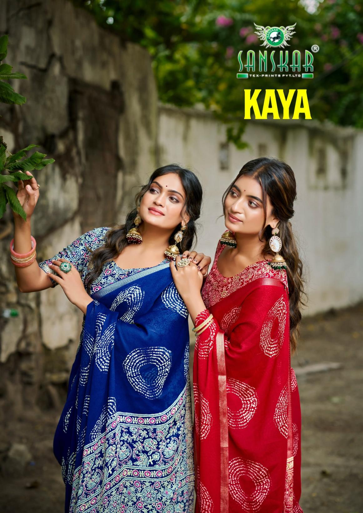 kaya by sanskar tex prints criva creap pretty look sarees 