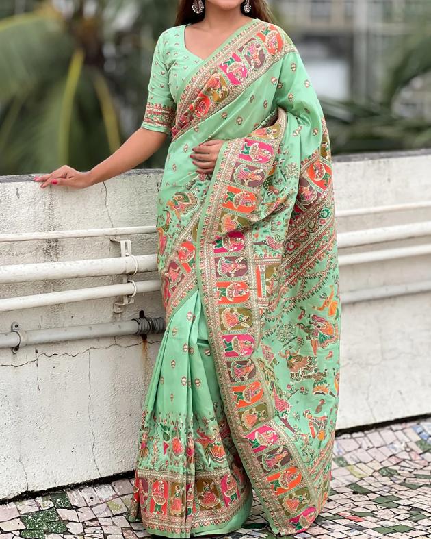 kc 340 rajwadi pashmina silk weaving saree wholesaler 