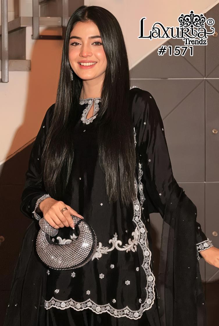 laxuria trendz 1571 full stitch satin pakistani 3pcs dress