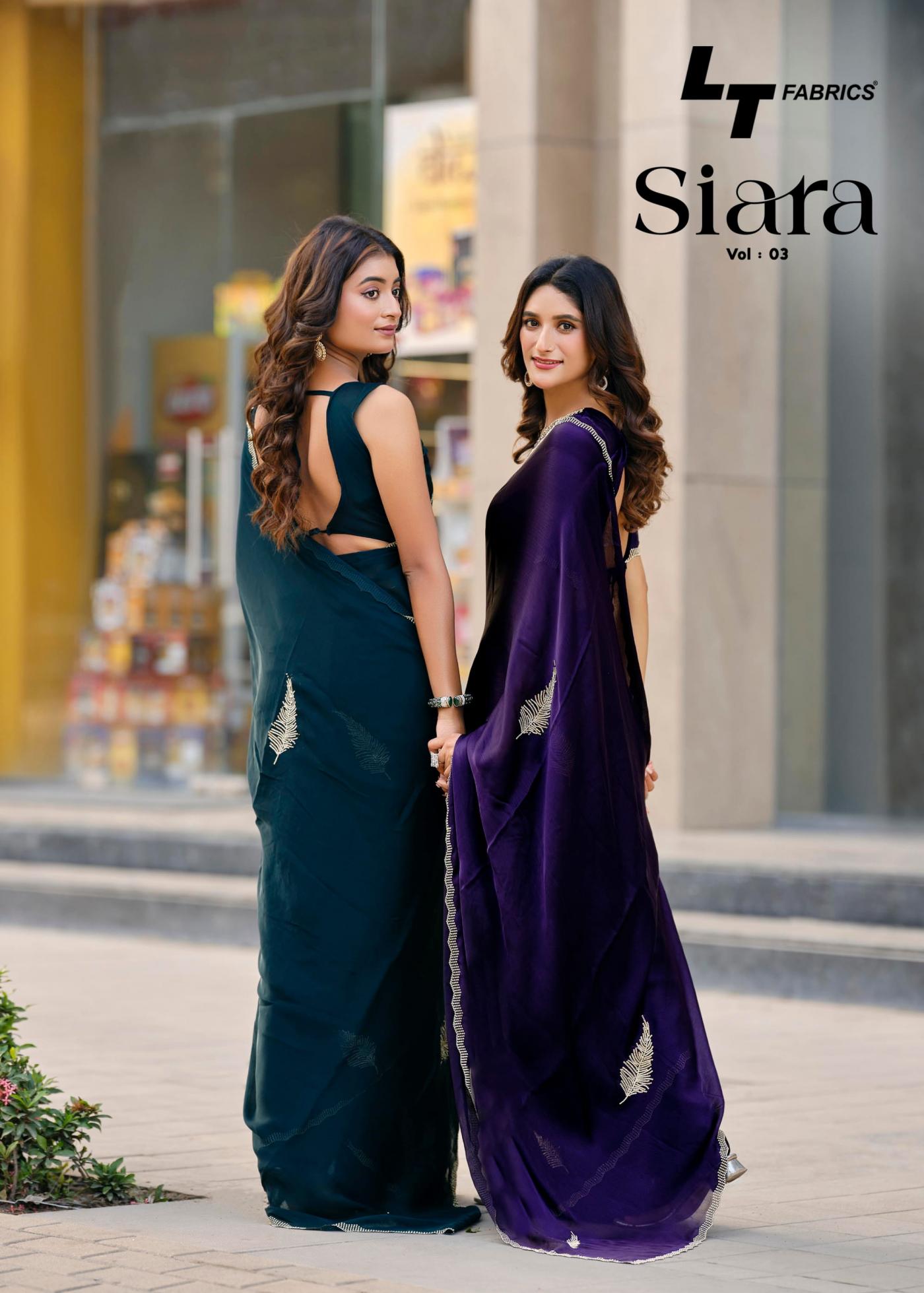 lt fashion siara vol 3 amazing satin chiffon saree wholesaler  