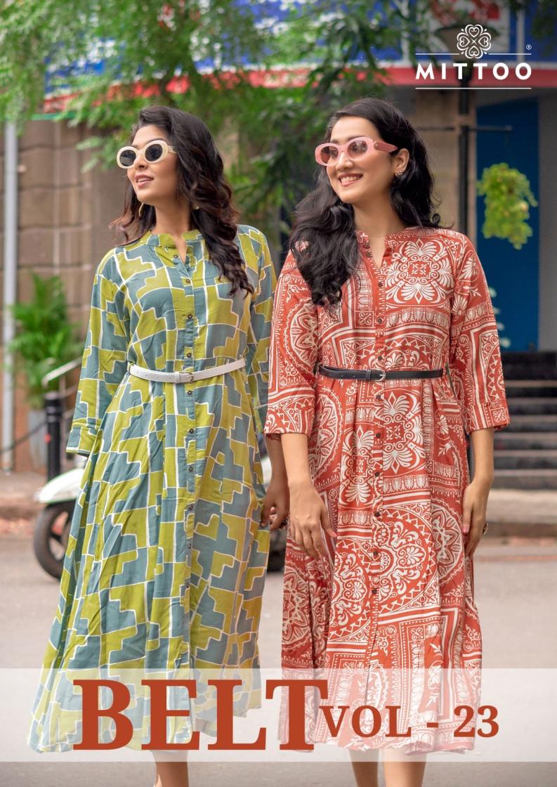 mittoo belt vol 23 rayon readymade western long kurti 