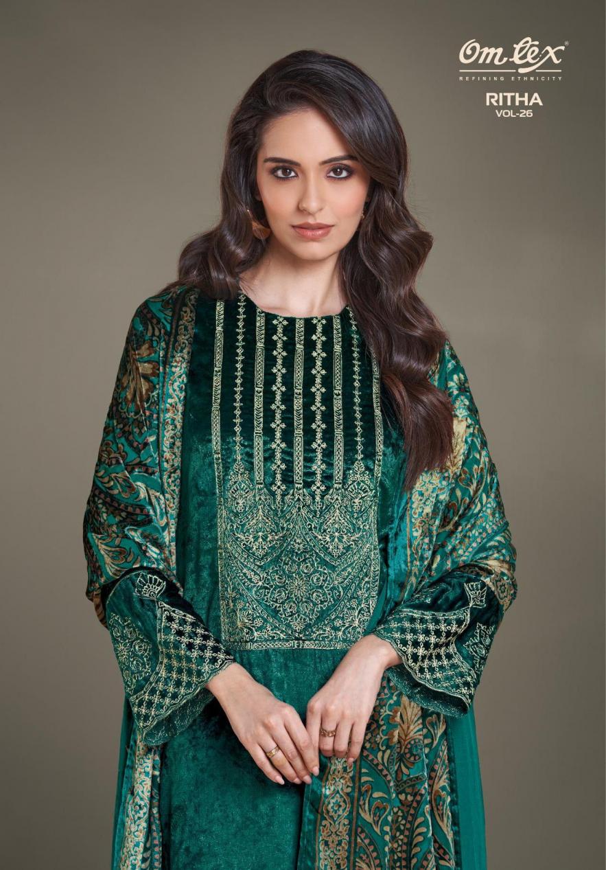 omtex ritha vol 26 winter viscose velvet designer suit for womens  