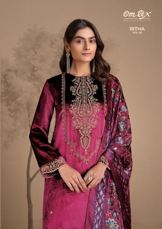 omtex ritha vol 33 viscose velvet winter designer 3pcs dress