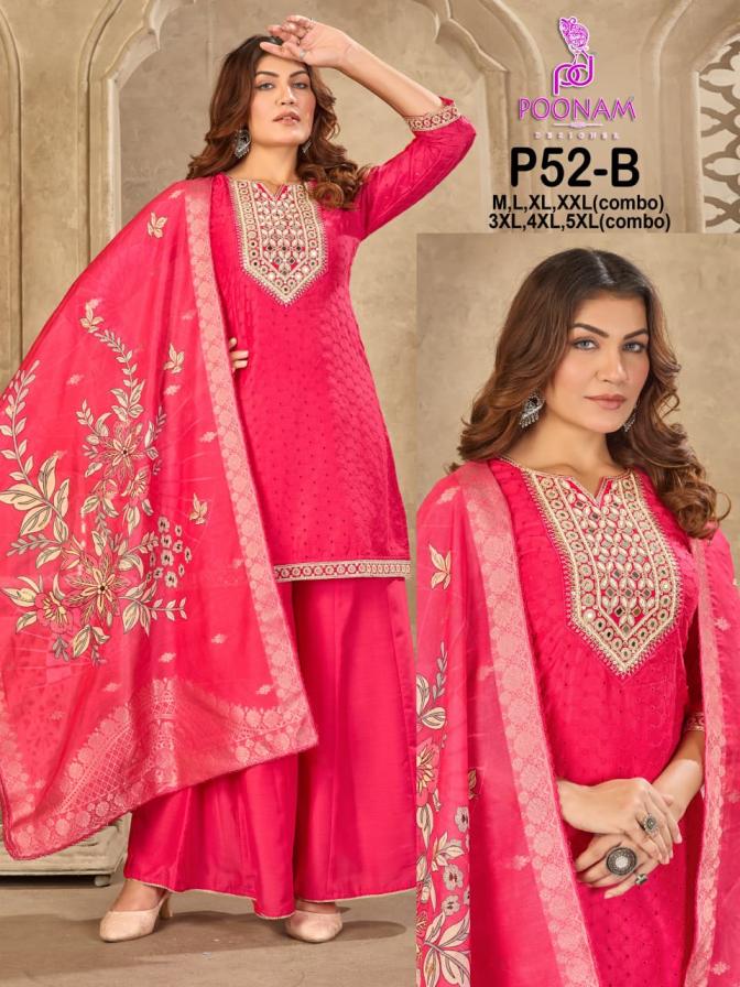 p52 by poonam designer readymade muslin chikan combo set big size 3pcs dress