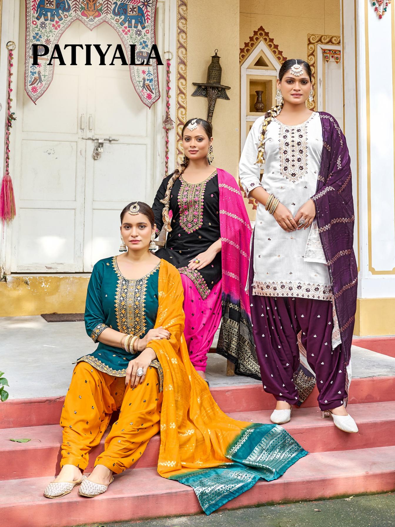 patiyala gadhwal silk pretty look full stitch combo big size suits 