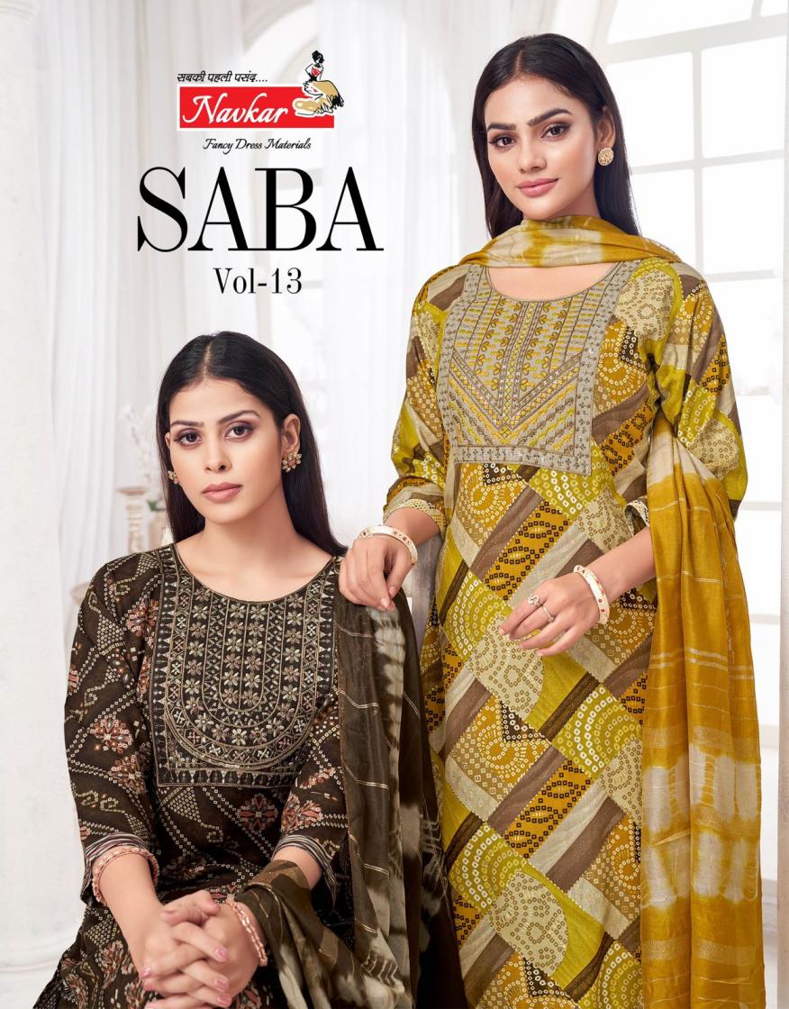 saba vol 13 by navkar rayon fully stitch unique 3pcs dress