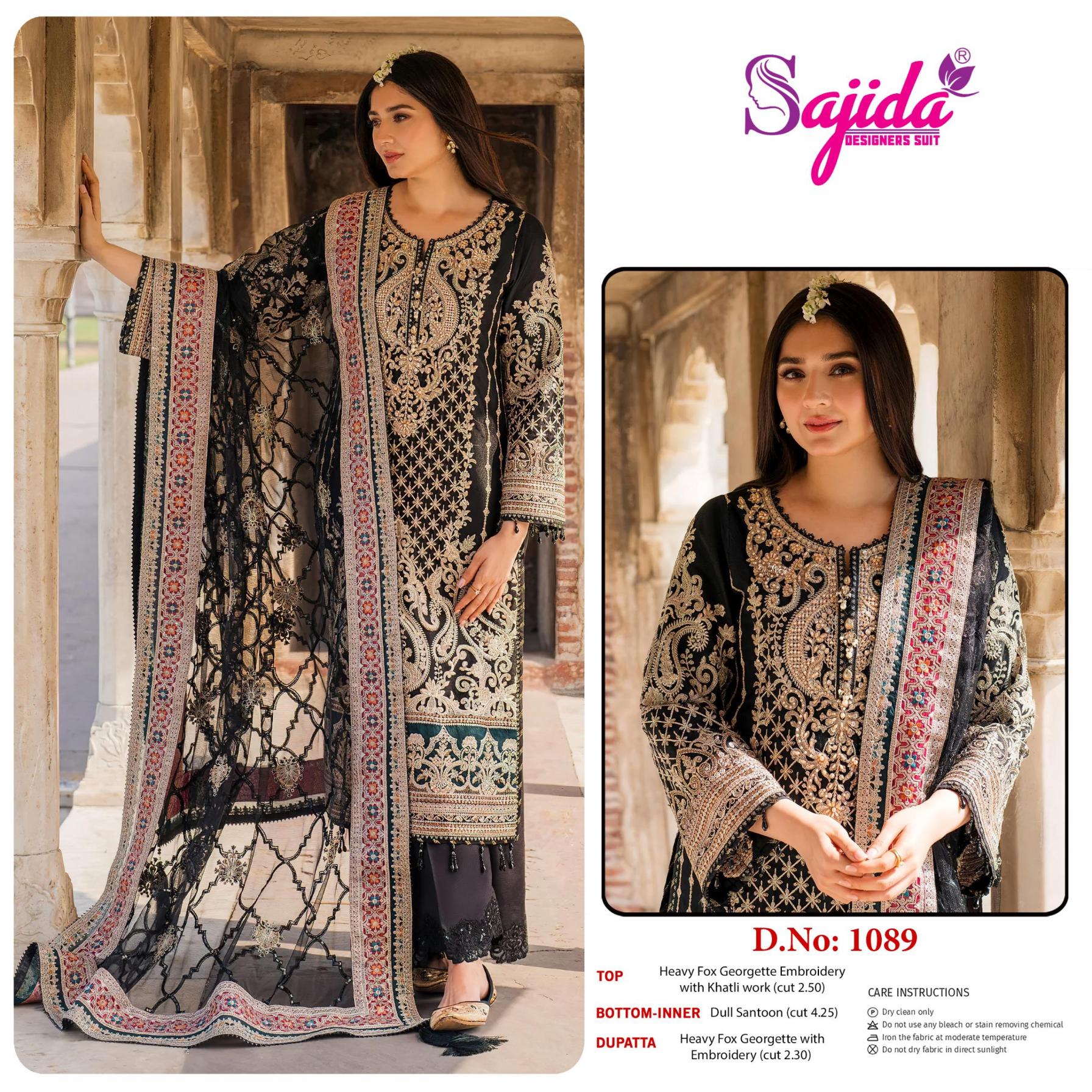 sajida designer 1089 fox georgette modern pakistani 3pcs dress