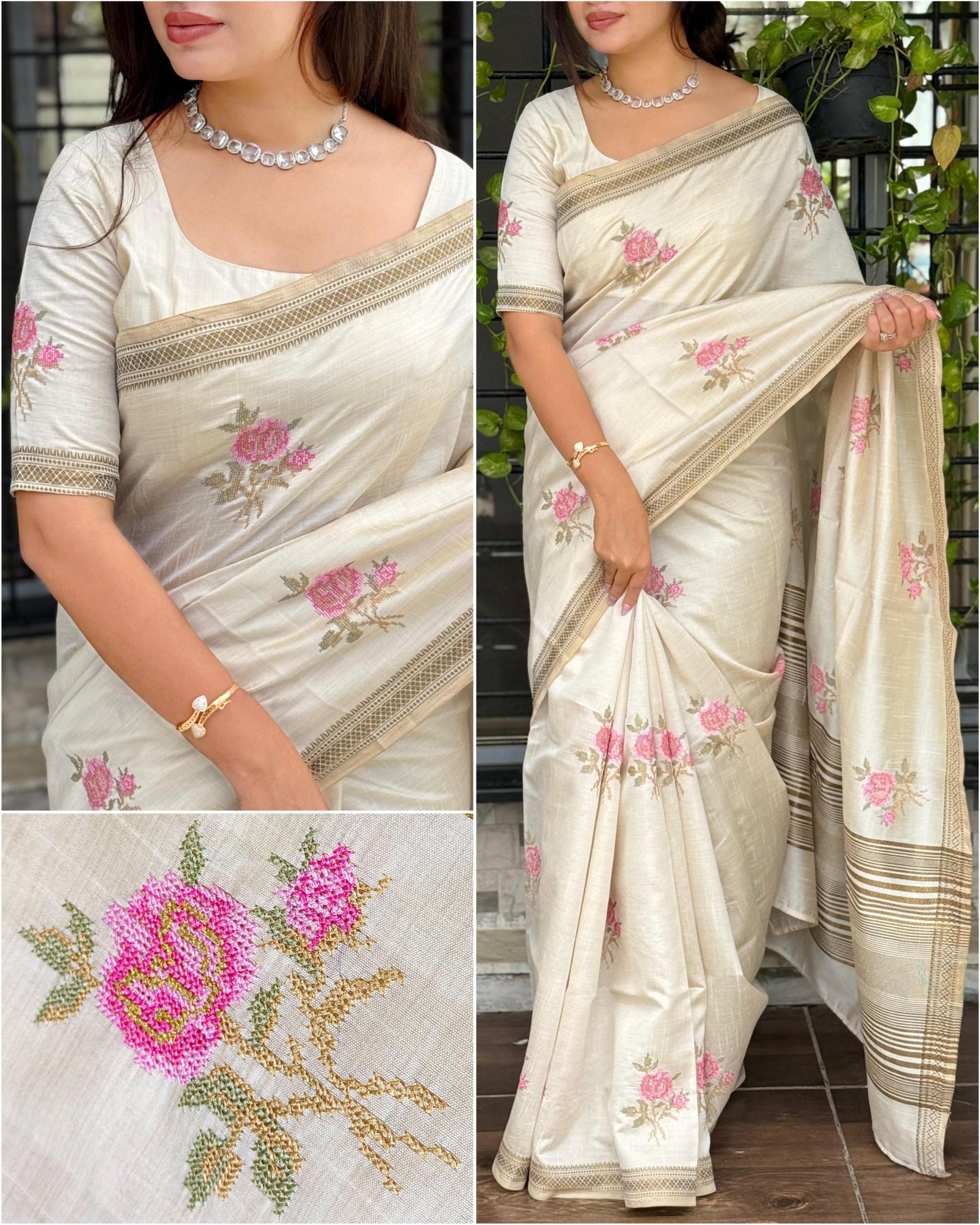 samantha tusser silk thread kashmiri style shop stunning sarees 