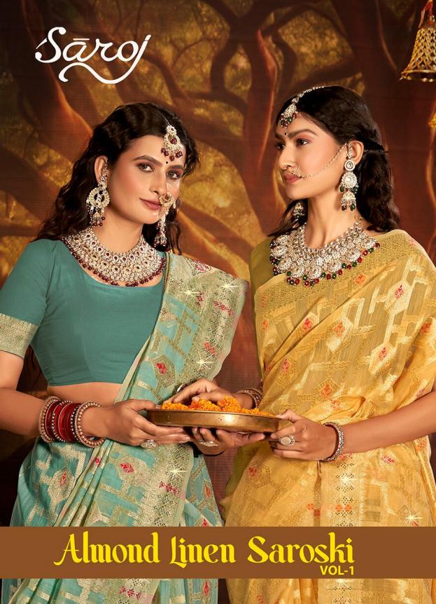 Saroj Almond linrn saroski vol.1 soft linen saree