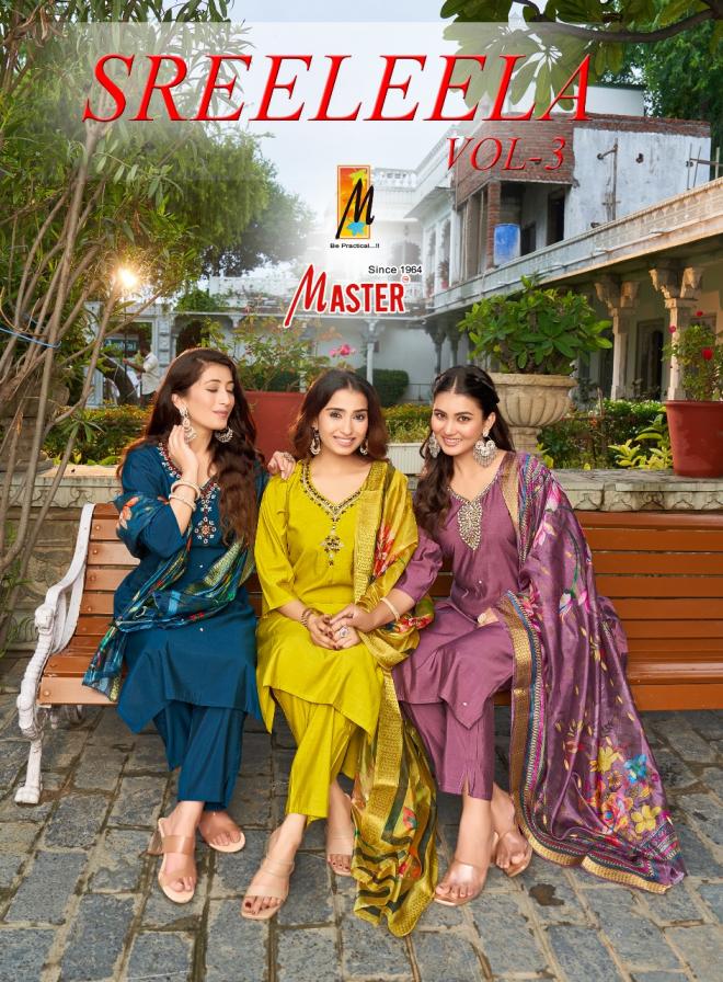 sreeleela vol 3 by master readymade classic roman silk 3pcs dress