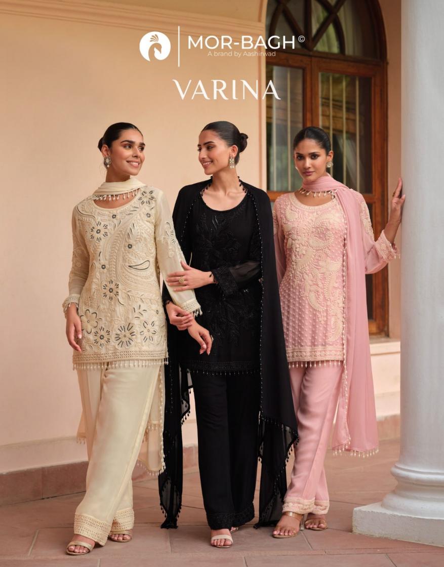 varina by aashirwad mor bagh georgette fully stitch occasion wear 3pcs dress