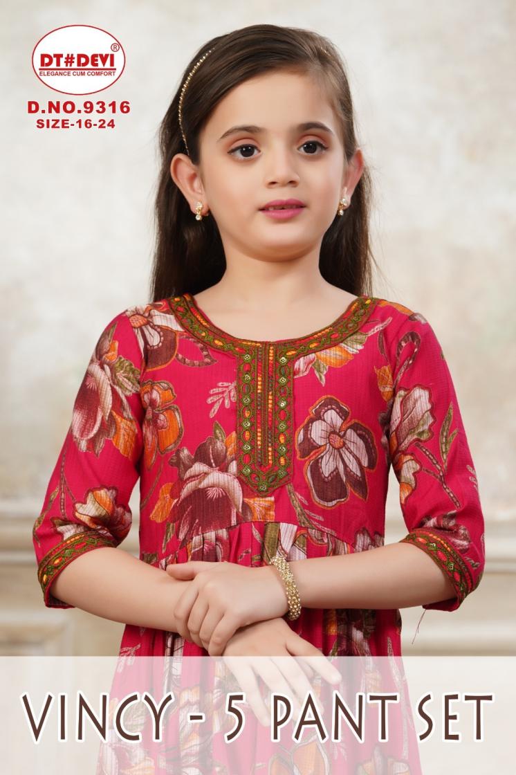 vincy vol 5 by dt devi full stitch bernil silk 9316 kids combo plazo set  
