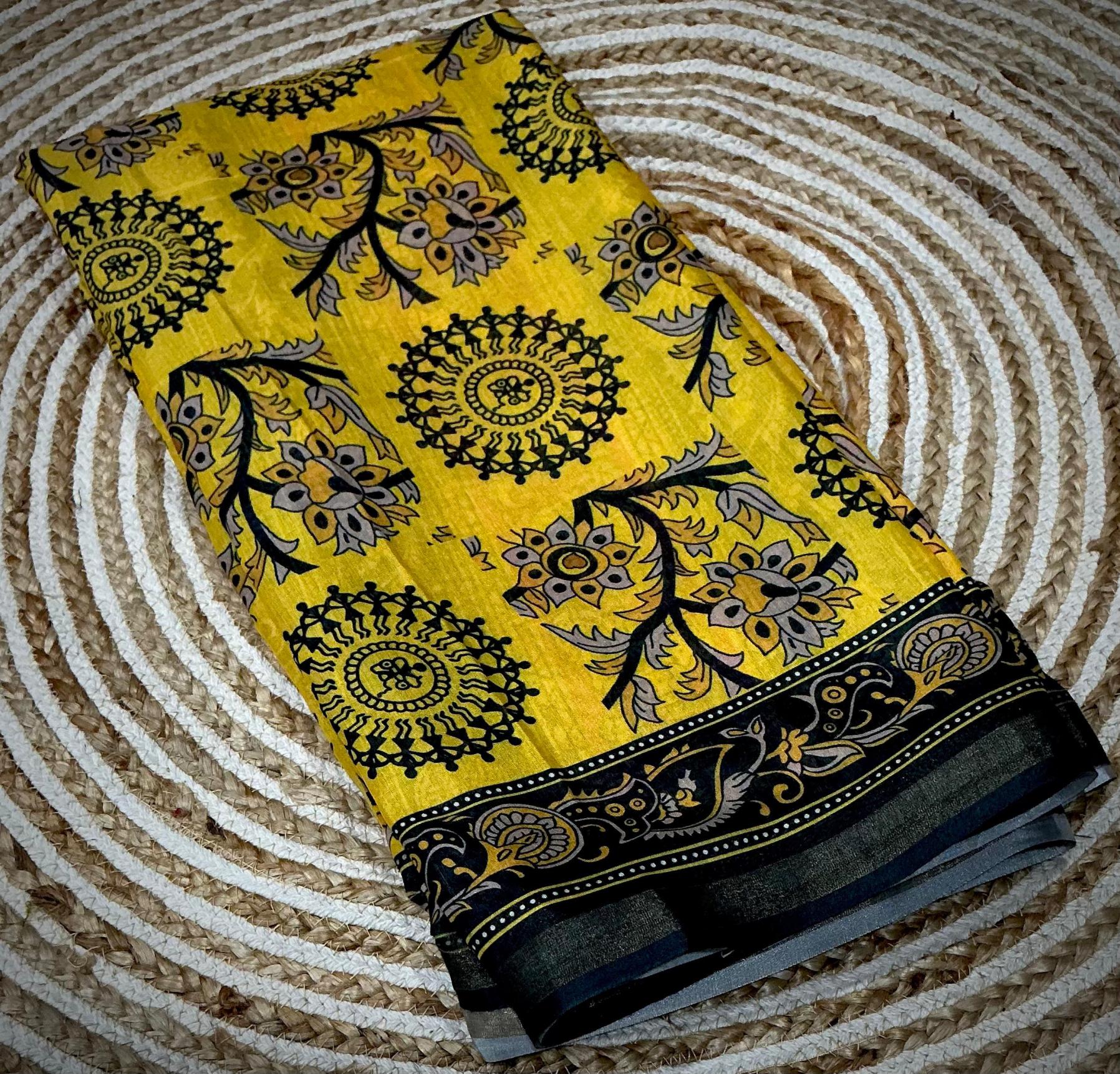 yellow forest cotton fancy digital print best saree online 