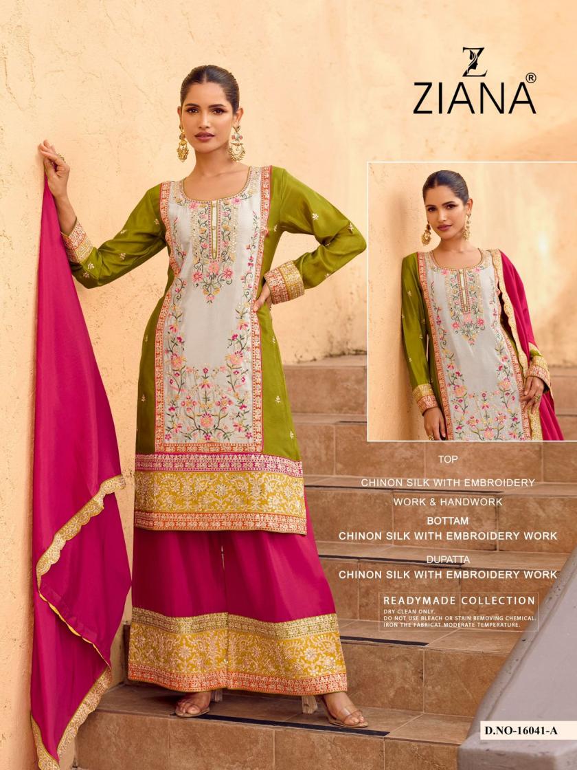 ziana 16041 chinon silk plazzo style full stitch combo suit for womens 