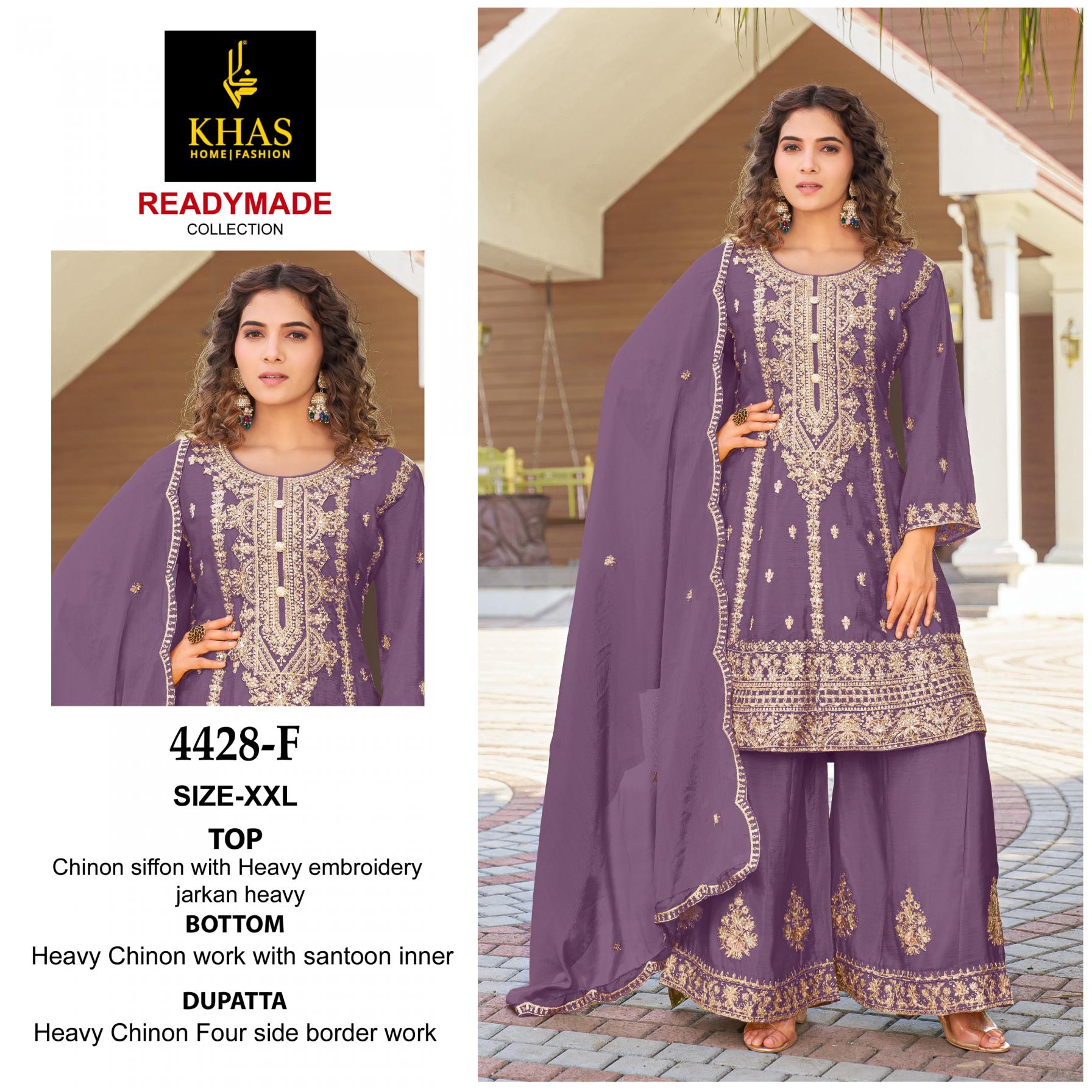 4428 by khas readymade amazing chinon silk plazzo pakistani dress 