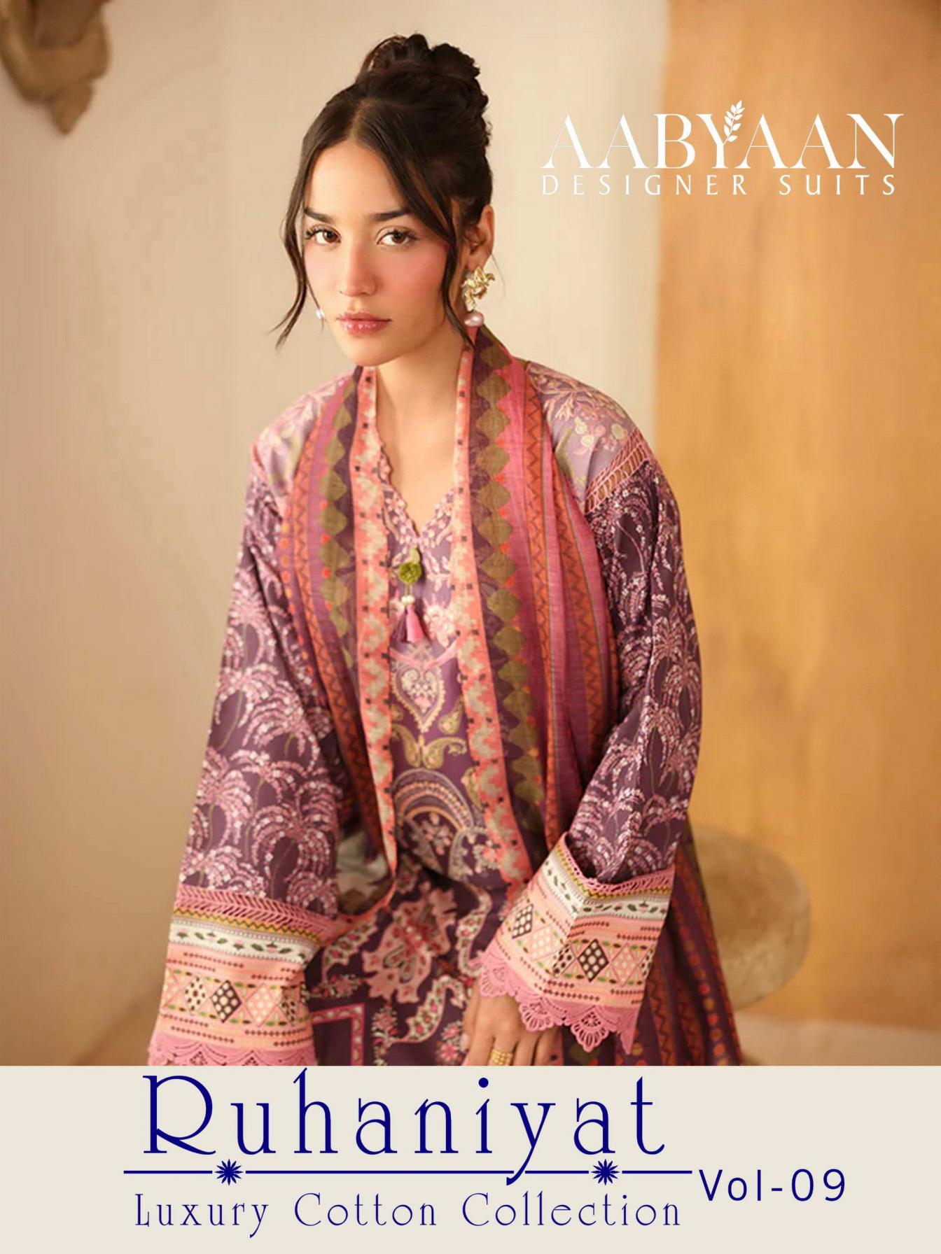 aabyaan designer ruhaniyat vol 9 cotton elegance pakistani suit for womens 