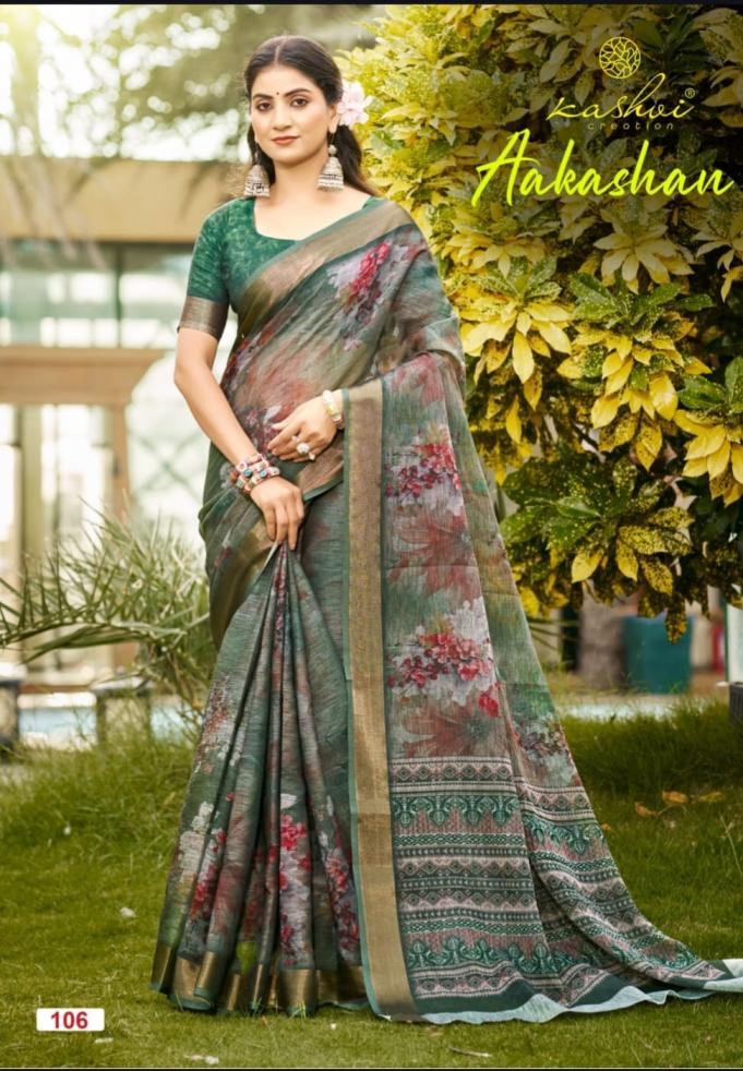 aakashan by kashvi creation linen traditional sarees 