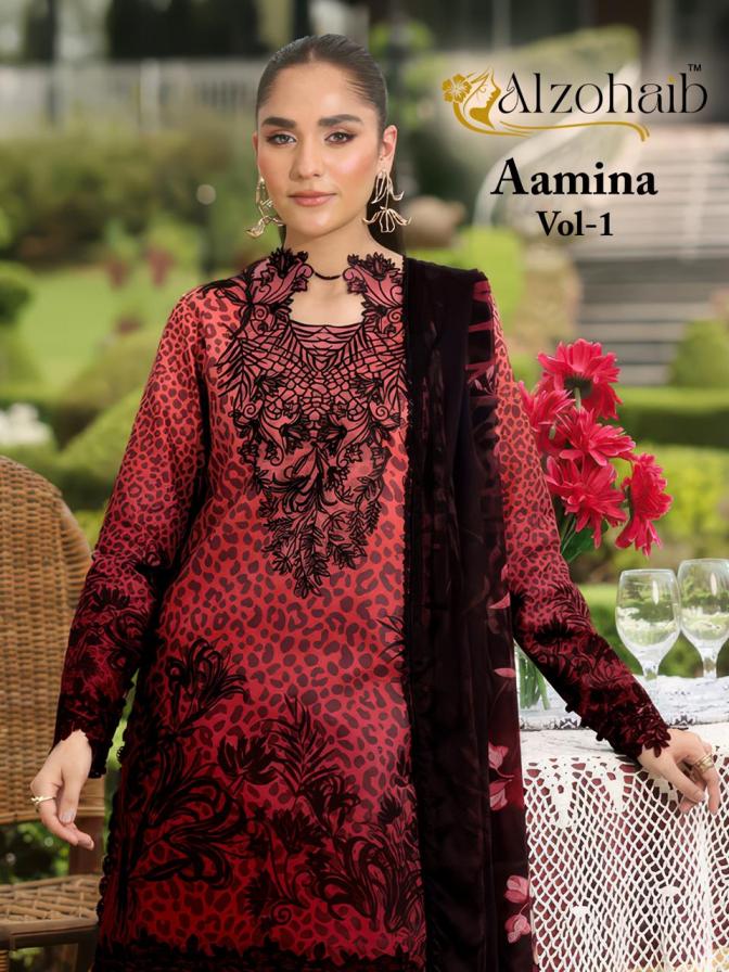 aamina vol 1 by alzohaib cotton pretty look pakistani 3pcs dress