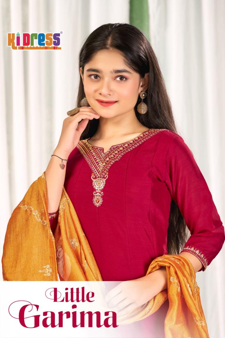 aanchi little garima unique colours readymade vichitra silk combo kids 3pcs dress