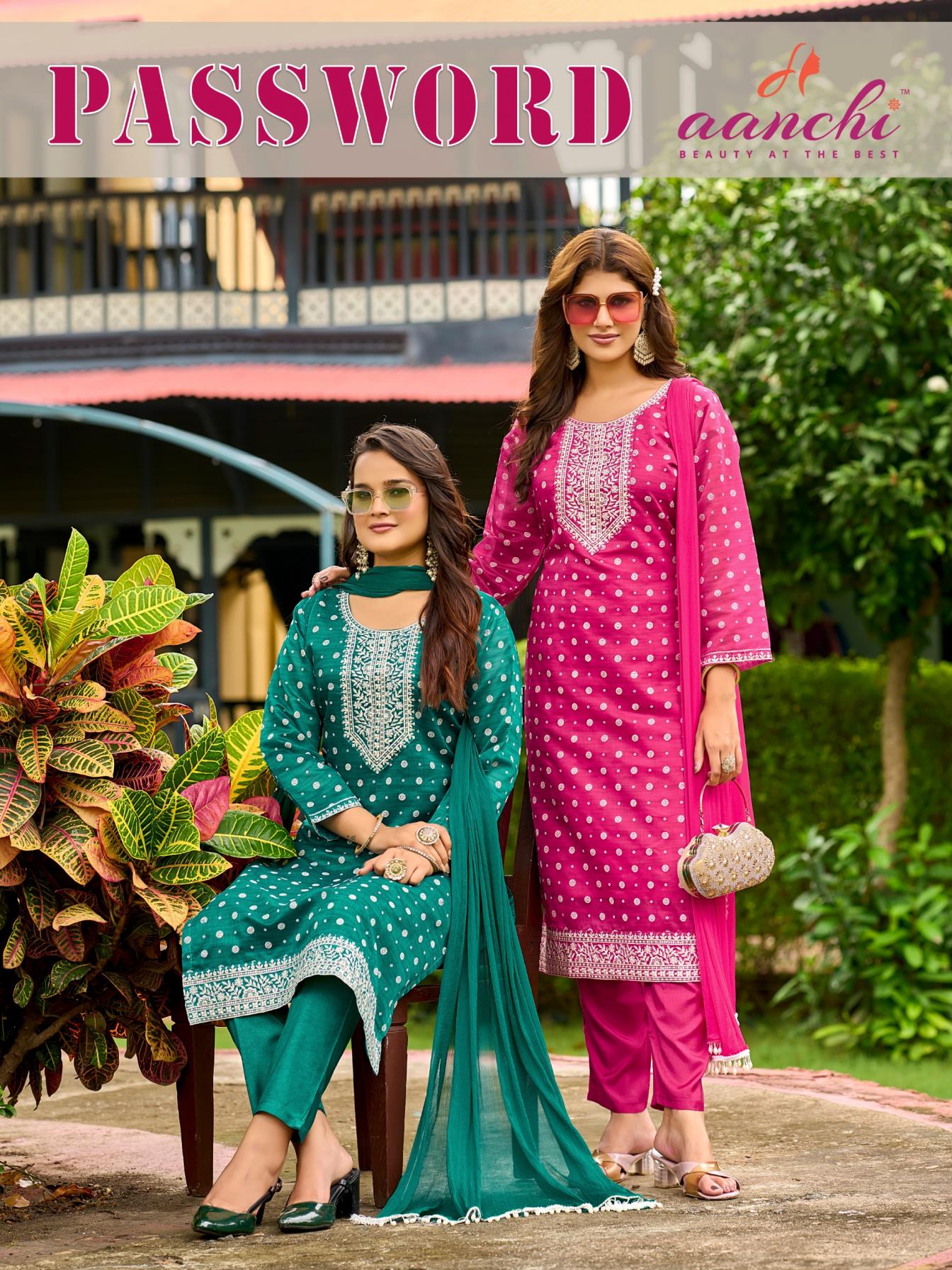 aanchi password modal butti elegant style readymade 3pcs dress