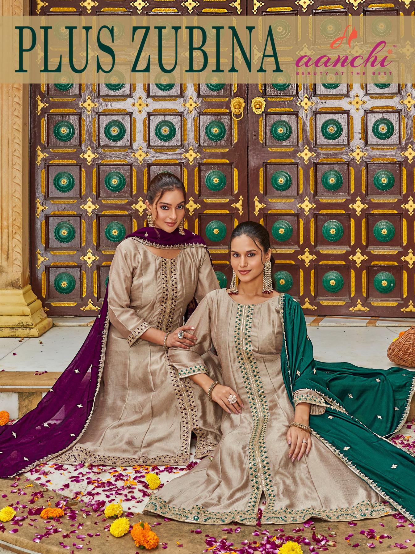 aanchi plus zubina readymade vichitra silk luxurious combo big size suit for women