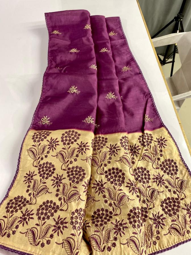 aishwarya tussar embroidery work saree at best rates 