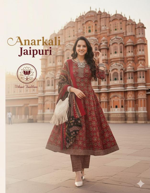 anarakali jaipuri cotton readymade kurti with bottom and dupatta
