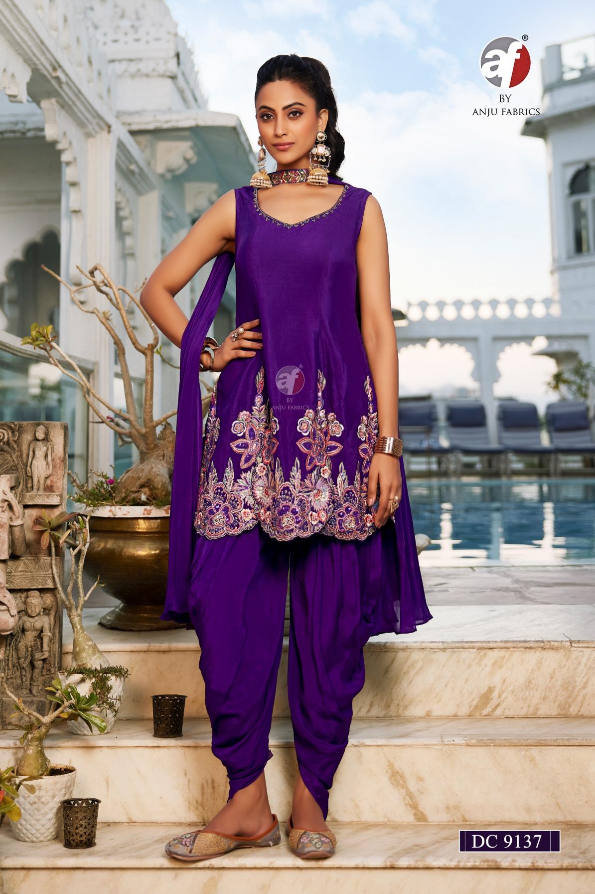 anju fab dc 9137 chinon chiffon readymade exclusive combo tulip pant kurti with dupatta 