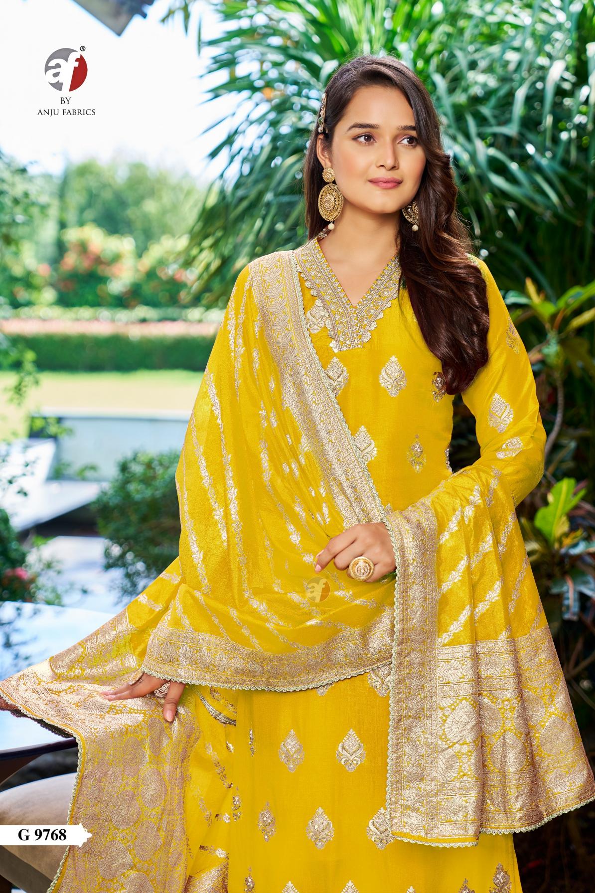 anju fab g 9768 dola silk fully stitch premium combo 3pcs dress