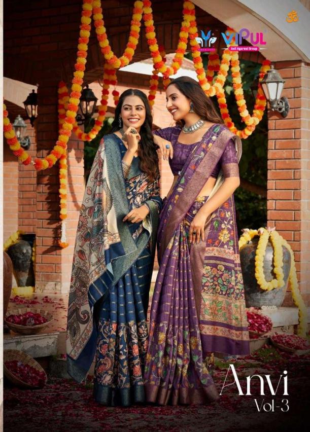 anvi vol 3 by vipul soft silk casual wear saree wholesaler