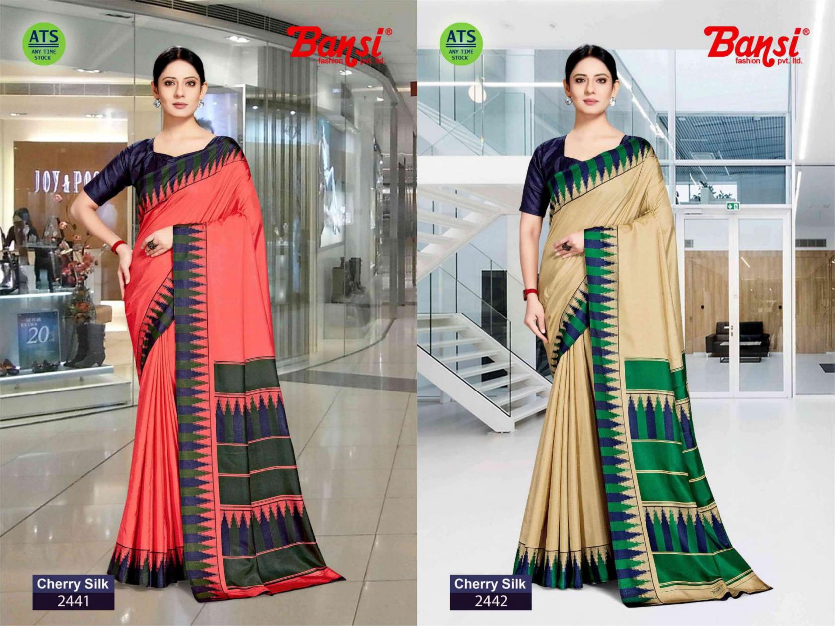 bansi cherry silk crackle pretty look uniform saree online 