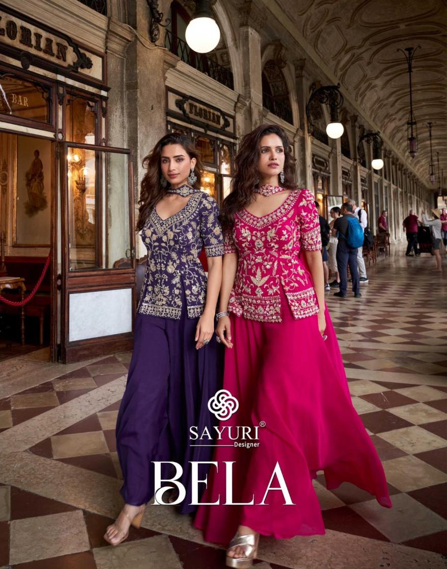 bela by sayuri designer organza silk readymade stylish plazzo kurti with dupatta 