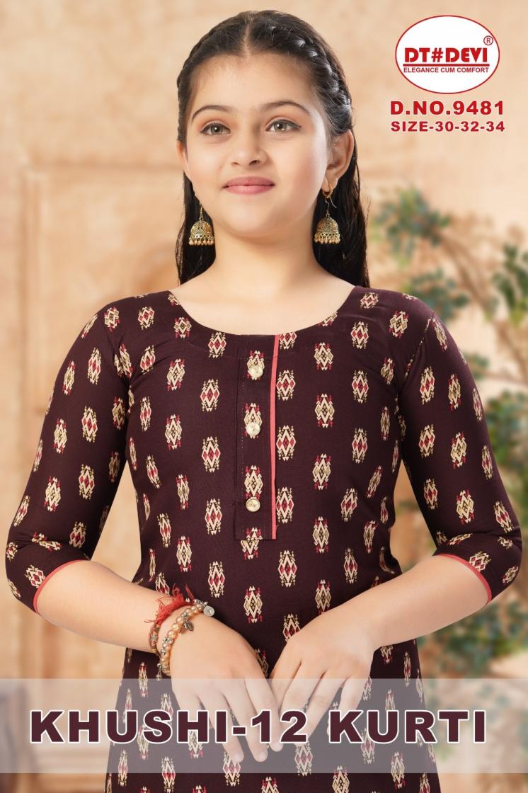 dt devi khushi vol 2 rayon 9481 readymade kids long combo kurti  